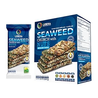 Seaweed Crunch with Nuts Sesame Taste ODEHA Vegan Snack Bars with Cashews, Almonds & Pumpkin Seeds Premium Asian Chips Healthy Asian Snacks Seaweed Sheets Sandwich Seaweed, Office Snacks