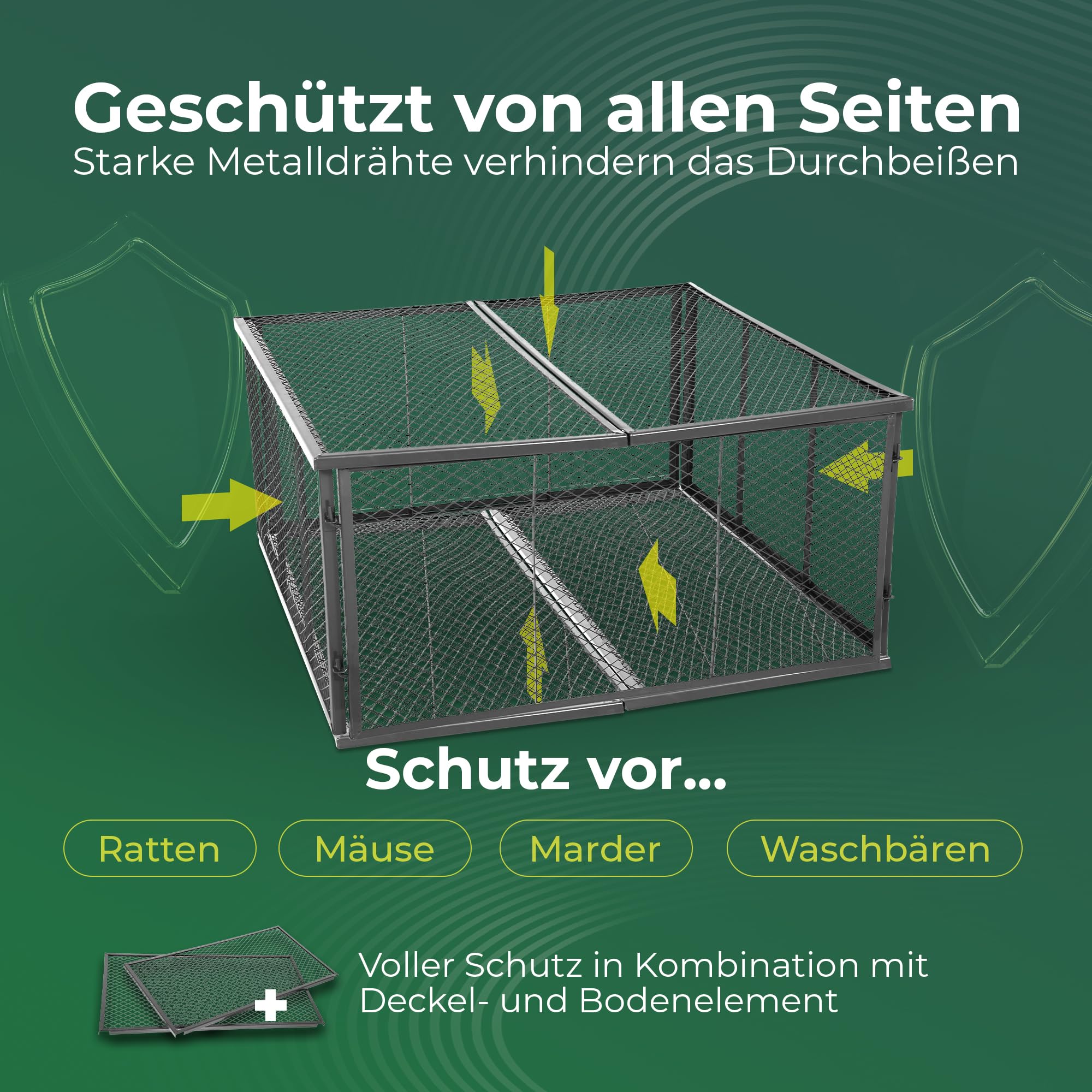 Novatool Compostiera da giardino in metallo, 100 x 100 x 100 cm + coperchio e fondo, con spina espandibile, compostiera metallica verniciata a polvere con volume di 1000 litri, per compost