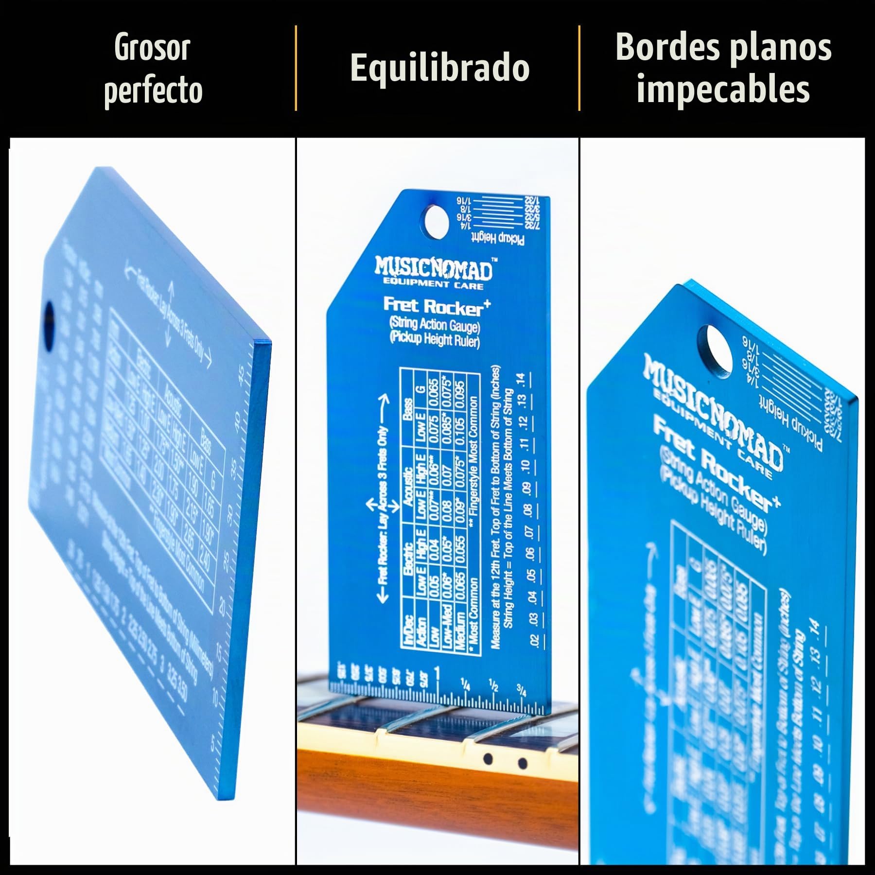 MusicNomad Precision Fret Rocker+ con medidor de acción de cuerda y regla de altura de recogida (MN822)