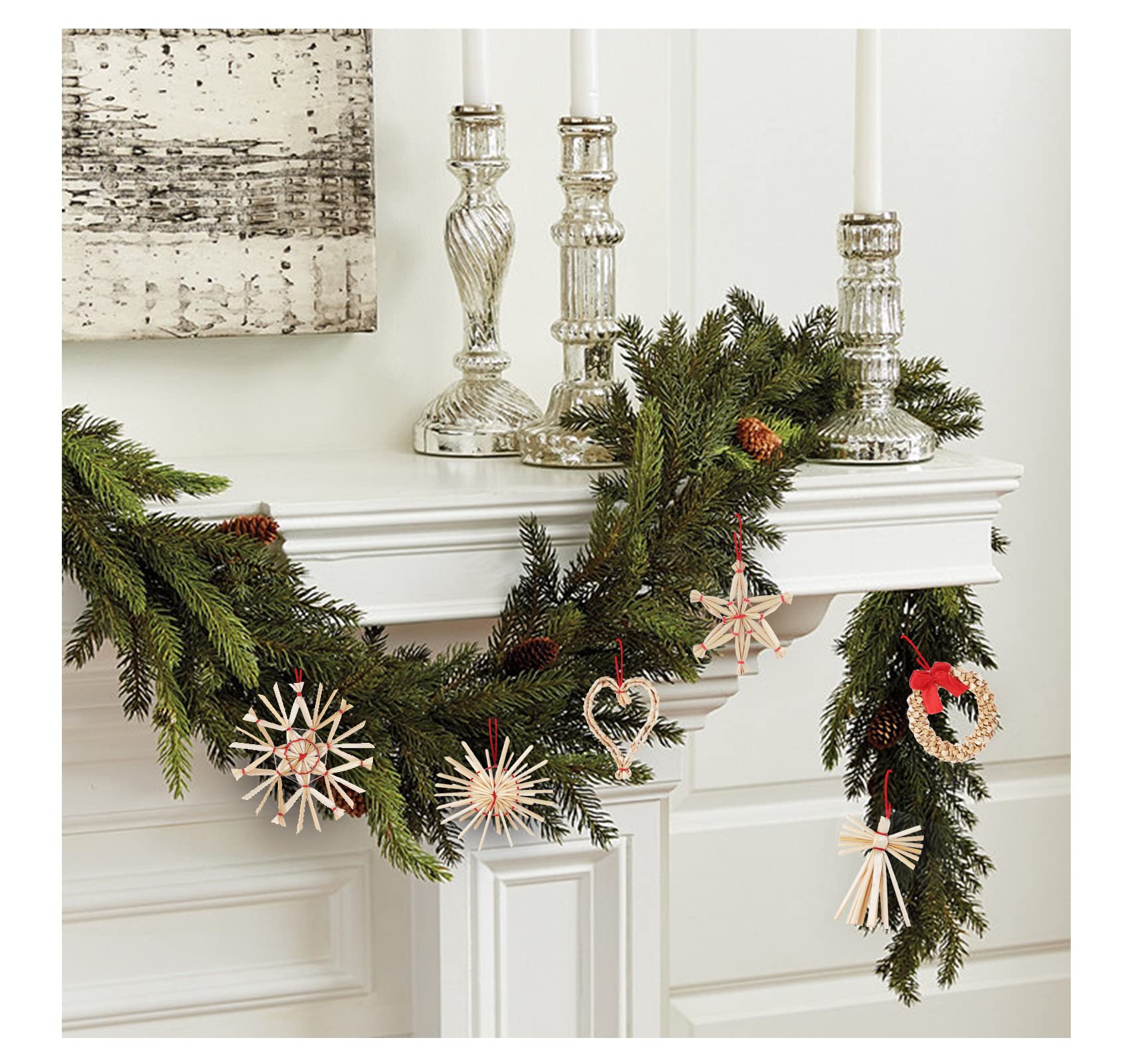 Décorations De Noël En Paille - Lot De 56 Pièces (étoiles, Cœurs, Cloches...), Naturelles, Réutilisables