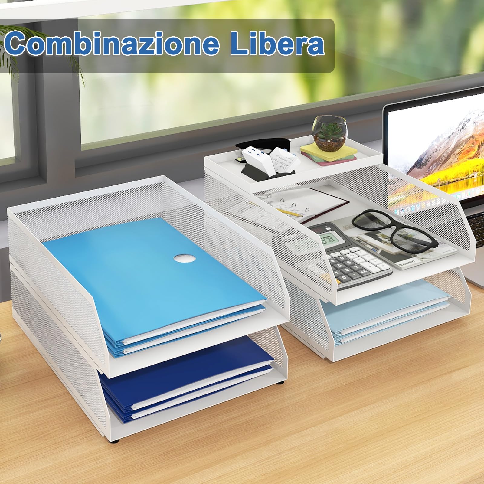 PUNCIA Vassoio per Lettere in Metallo a 4 Livelli Organizer da Scrivania per Ufficio Supporto da Scrivania per Accessori per Lettere di Carta 25x32x31,5CM per l'Ufficio Domestico e Scolastico(Bianco)