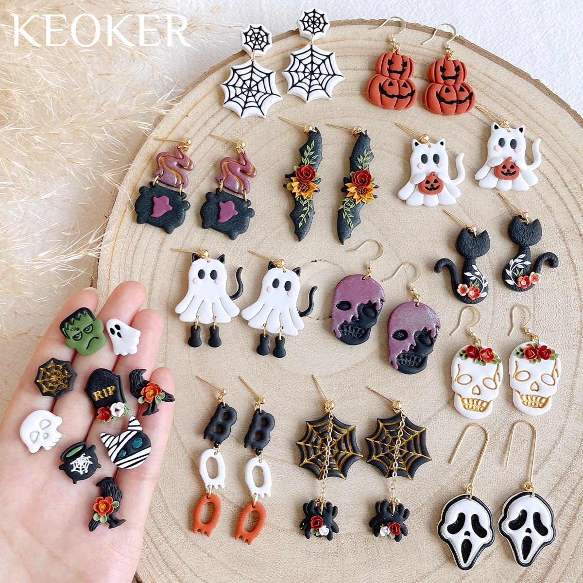 KEOKER Halloween-Modelliermassen-Ausstecher, Polymer-Ton-Halloween-Ausstecher, Halloween-Tonschneider für Polymer-Ton-Schmuck, 24 Formen, Polymer-Ton-Ausstecher, Halloween, Halloween-Tonschneider für