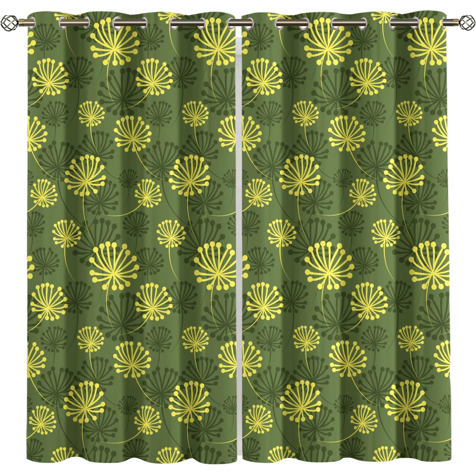 CTTELUN Green Background Blackout Window Treatments, Plants Flowers Leaves Eyelet Window Curtains, Polyester Washable Privacy Print Window Drapes for Children Kids Boys Girls 26