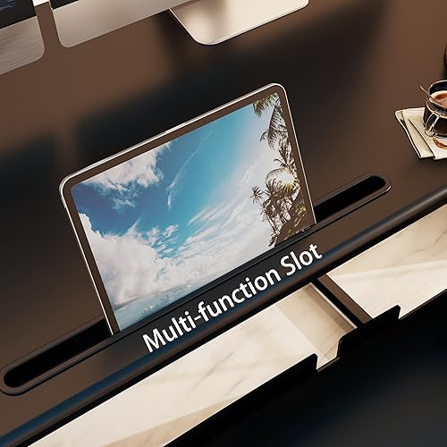 Miniatura 4 de Convertidor de escritorio de pie, 47 x 24 pulgadas, altura ajustable, elevador de escritorio para monitores duales con bandeja para teclado, negro,