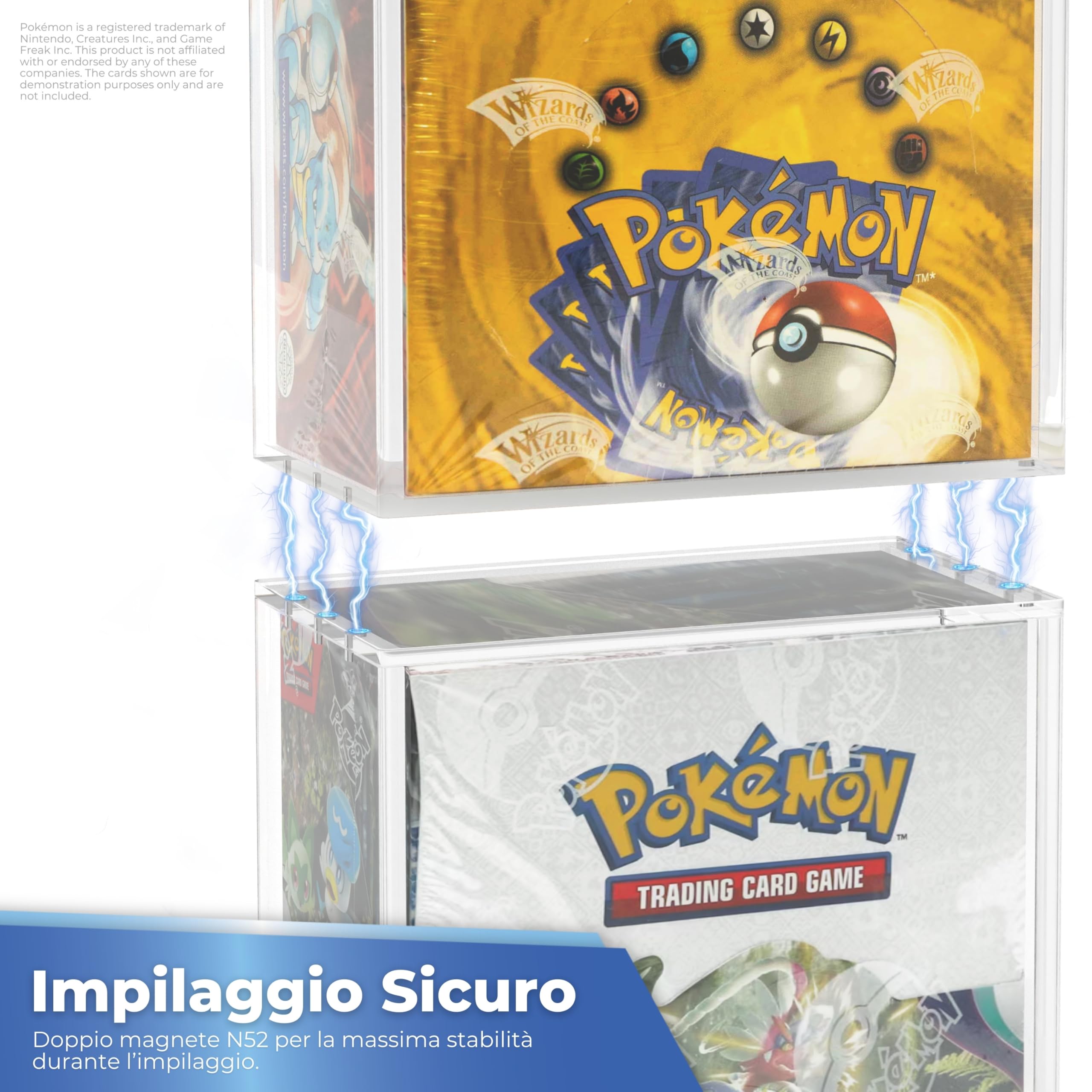 Protector Booster Box Pokémon in Plexiglass con Magneti N52 – Scatola Pokémon UV 99% Trasparente, Resistente e Impilabile