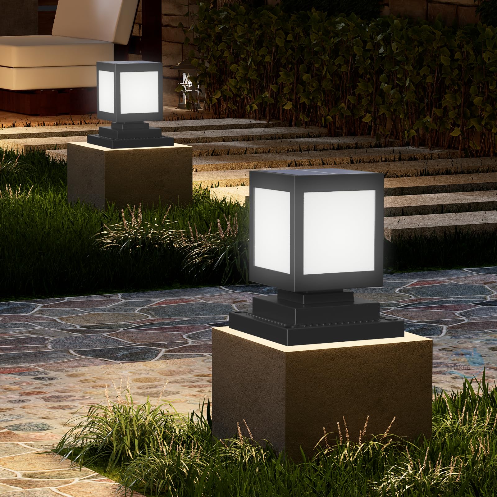 Farola Solar Sobremuro 6000K IP45, Luz Solar para Valla y Patio | ABS negro, bateria 2200 mAh, luz blanca 6000K, para postes y muros de jardin, valla, entrada y patio