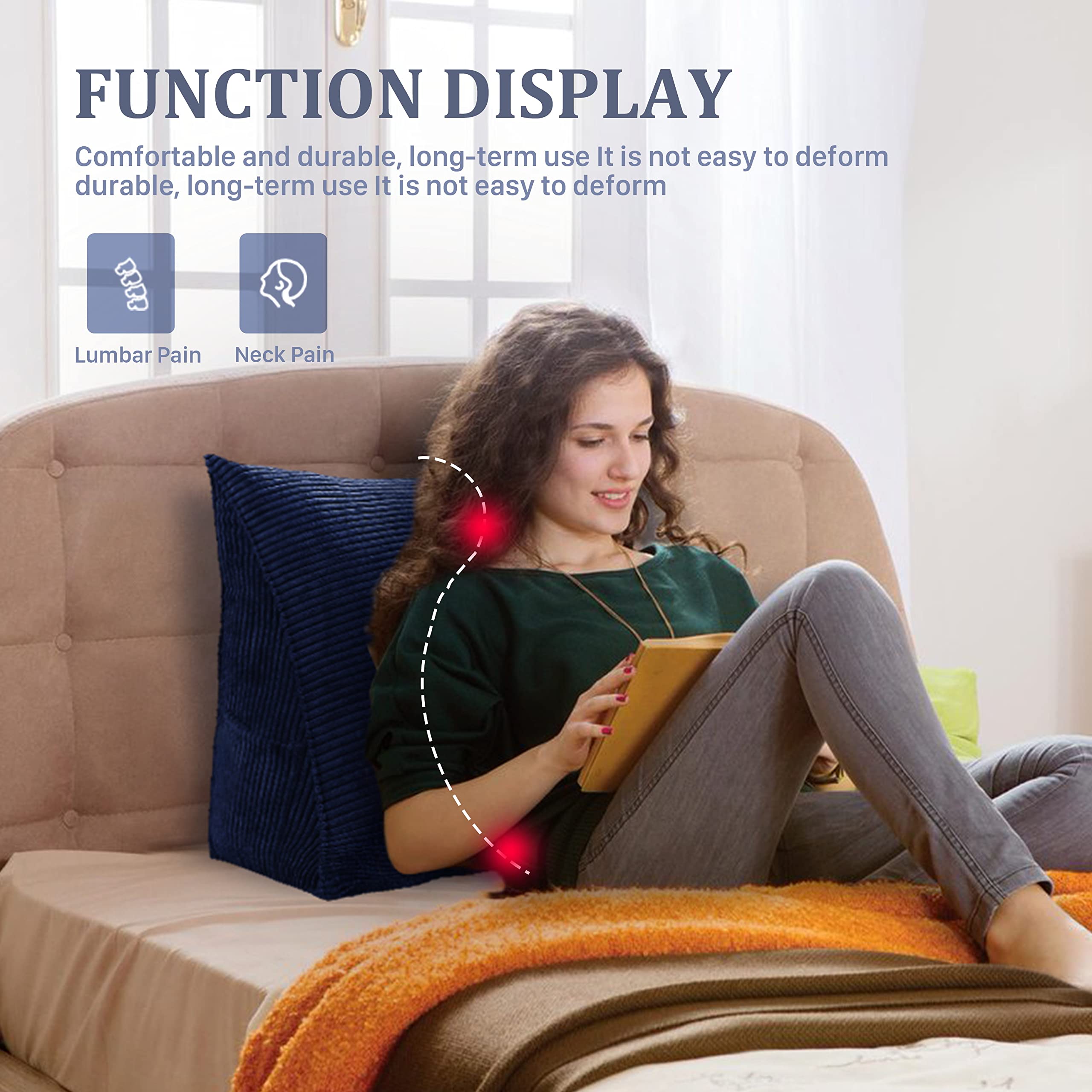 Großes Dreieckiges Kissen mit Hoher Lehne für Bett – Perfekt als Liegestütze zum Fernsehen und Lesen, Gibt Es in Vielen Größen Blau 45 cm