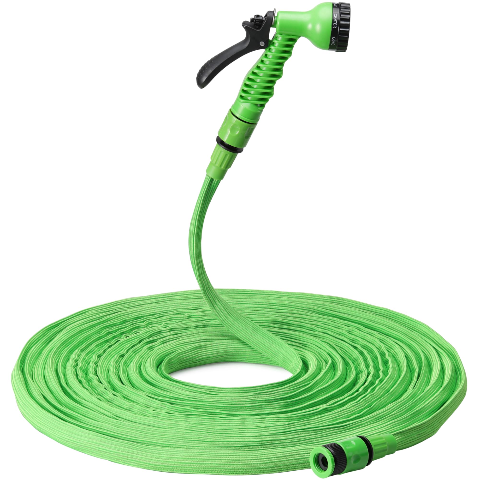 Navaris Green Expandable Hose 15-30M (50Ft - 100Ft) - Flexible Expanding Garden Water Hose Pipe - With 7-Function Spray Gun And Quick Connectors - Hosepipes 50Ft