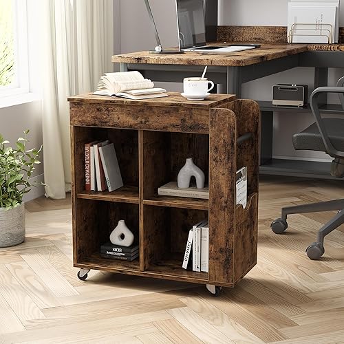 Miniatura 5 de GAOMON Mesa auxiliar con almacenamiento, mesa auxiliar de sofá abatible para sala de estar y dormitorio, mesa auxiliar de madera con estante de