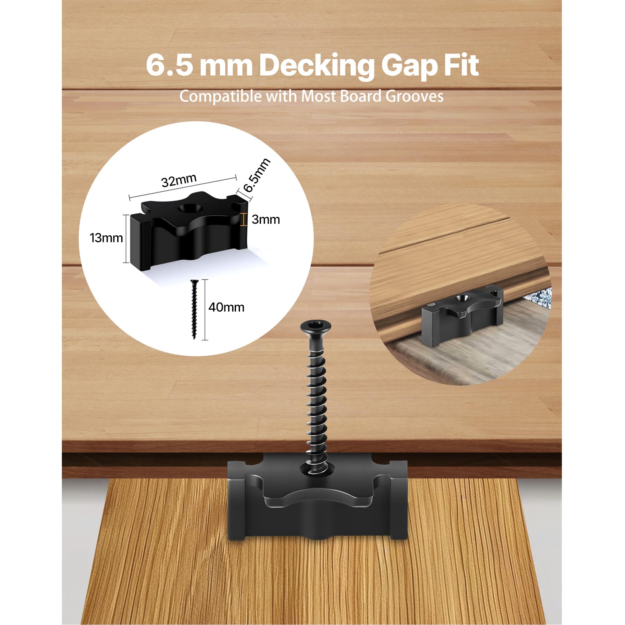 VEVOR Fixation Invisible pour Lame de Terrasse Composite, 500 PCS, Clips T Fixation Cachée en Plastique PP avec Vis Métalliques, Compatible avec Lames de Terrasse d'Écart 6,5 mm et de Hauteur 10 mm