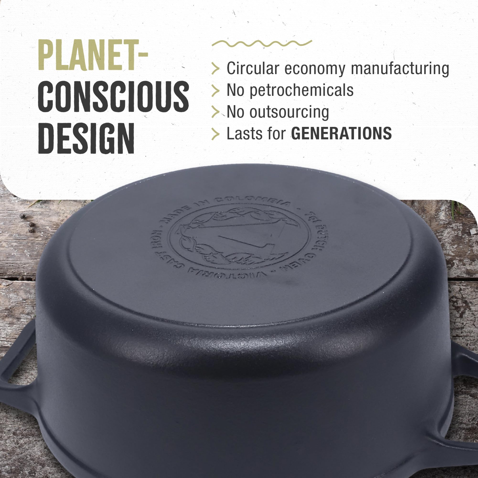 VICTORIA Pre-Seasoned Cast Iron Dutch Oven with Lid & Dual Loop Handles, 7 Quart (6.6L, 29 cm) | Casserole Pot for Bread Baking, Slow Cooking, Braising & Roasting | Induction, Gas, Oven, BBQ Safe 3