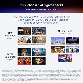 HTC Vive Focus Vision Bundle— Mixed Reality and PC VR Headset Plus Controllers — Consumer Edition Plus Vive Wired Streaming Kit — DisplayPort Mode Compatible