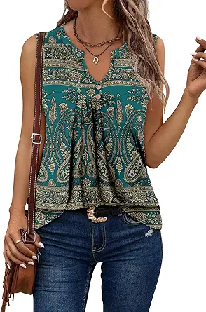 KISSMODA Tank Tops for Women Summer Casual Sleeveless Shirts Dressy Trendy V Neck Tunics Loose Notched Blouses S-3XL