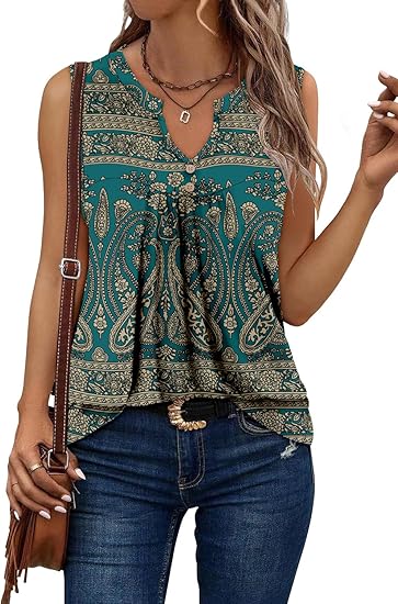 KISSMODA Tank Tops for Women Summer Casual Sleeveless Shirts Dressy Trendy V Neck Tunics Loose Notched Blouses S-3XL
