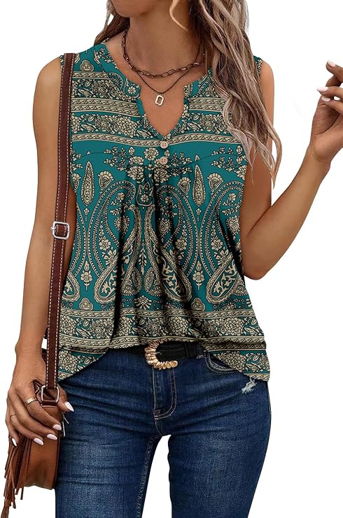 KISSMODA Tank Tops for Women Summer Casual Sleeveless Shirts Dressy Trendy V Neck Tunics Loose Notched Blouses S-3XL
