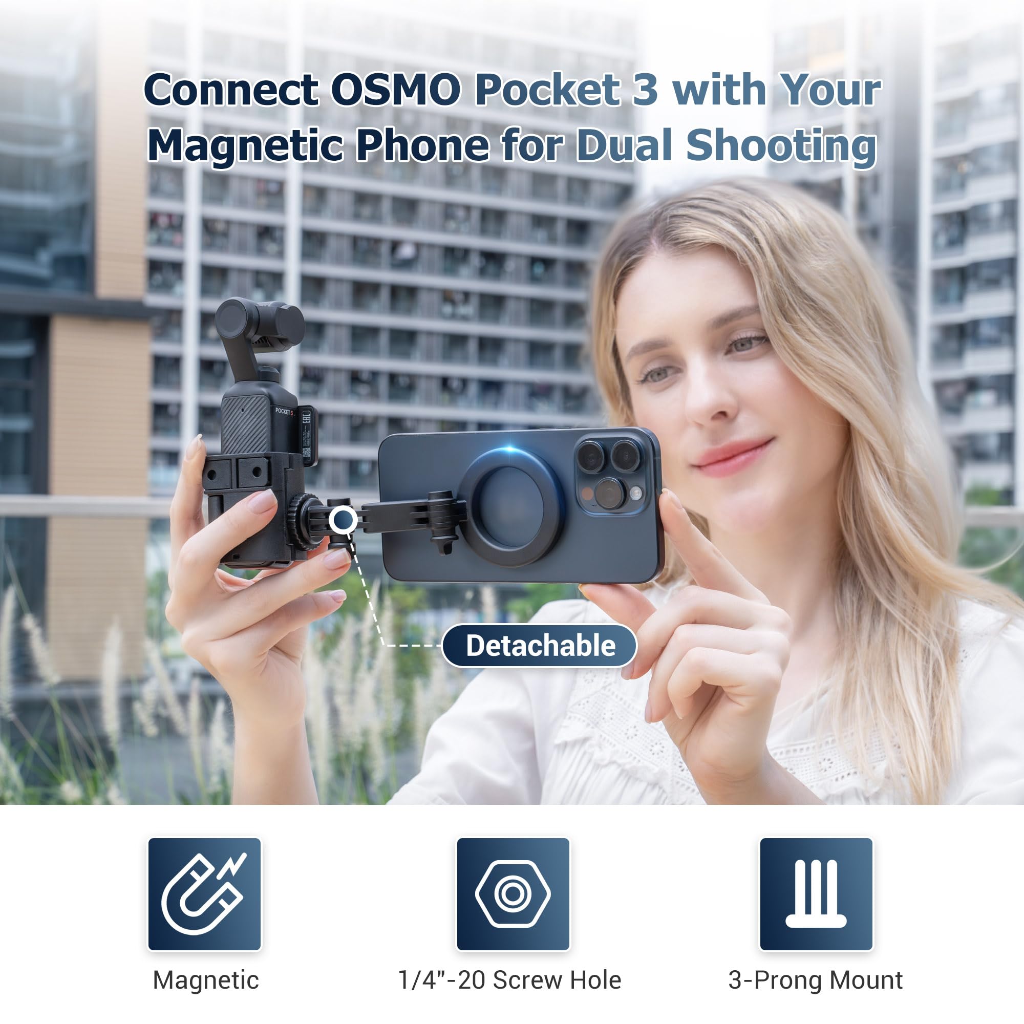 JJC Magnetische Handyhalterung für DJI Osmo Pocket 4 3 Handy Halterung | Pocket3 Pocket4 Creator Kreativ Combo Magnetischer Handy Halter, Erweiterungsadapter mit Kaltblitzschuh für Mikrofon Leuchte