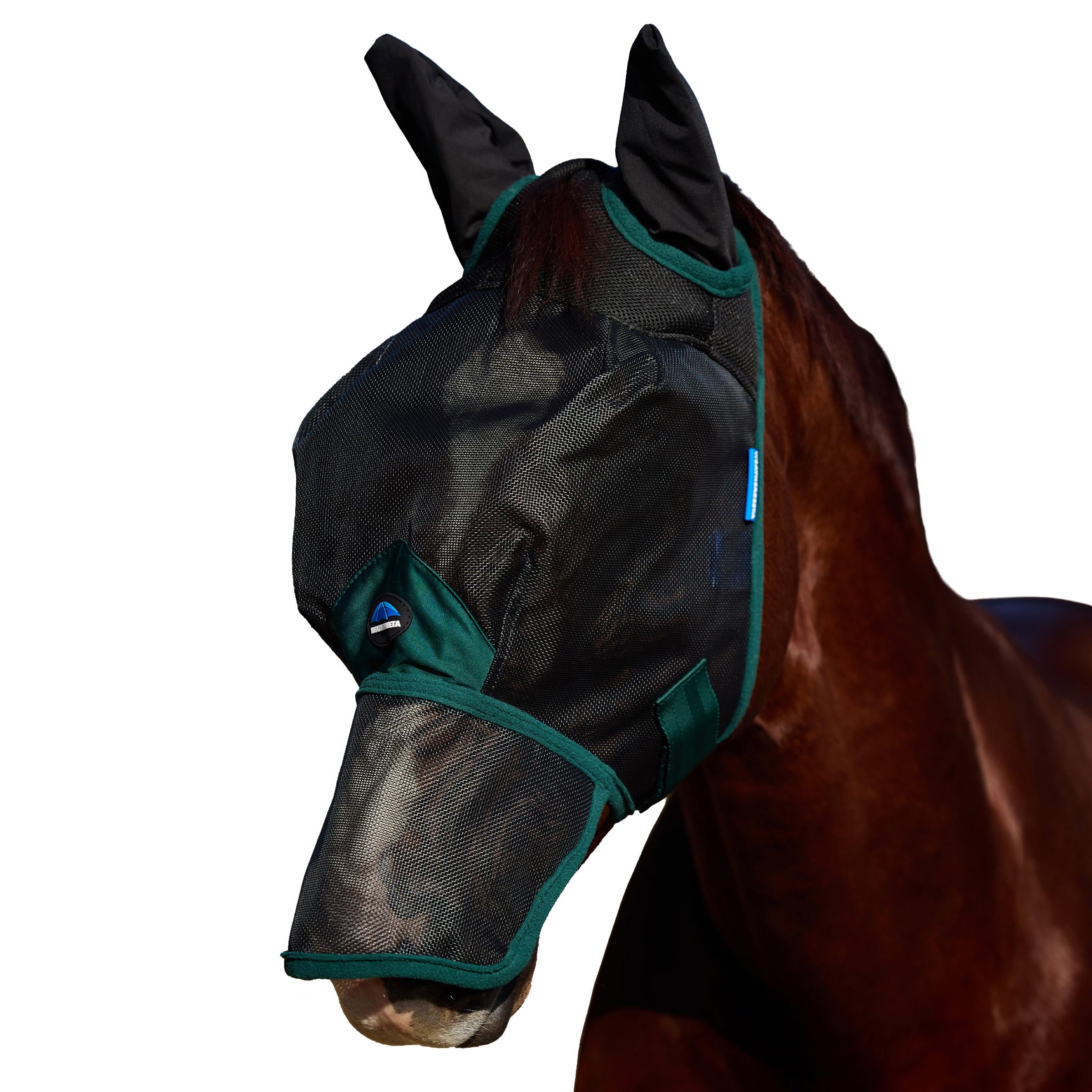 WeatherBeeta ComFiTec Durable Mesh Fly Mask with Ears & Nose, Black/Forest Green, Medium