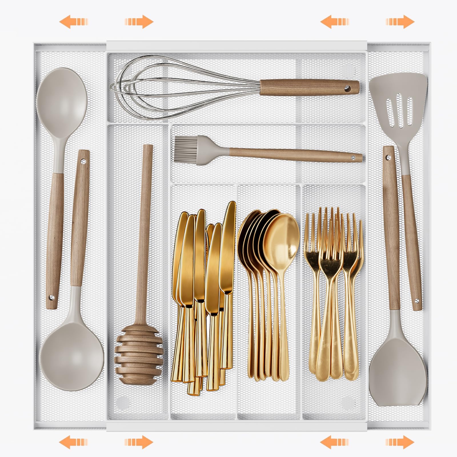 Sedegn Expandable Kitchen Utensil Organizer - 11.6" to 20" Adjustable | Cutlery Tray with…