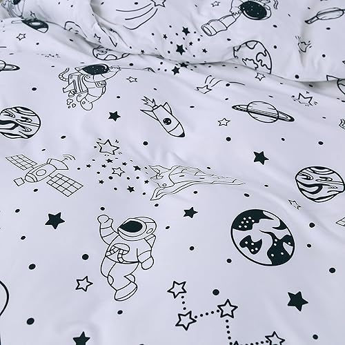 Miniatura 6 de MAG Juego de funda de edredón de 3 piezas, diseño de galaxia, para niños pequeños, adolescentes y niñas, microfibra súper suave (negro y blanco,