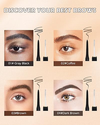 Miniatura 2 de Gel de cejas y lápiz de cejas 2 en 1, micro retráctil marrón resistente al agua, ultra fino de larga duración para delineadores de ojos perfectos,