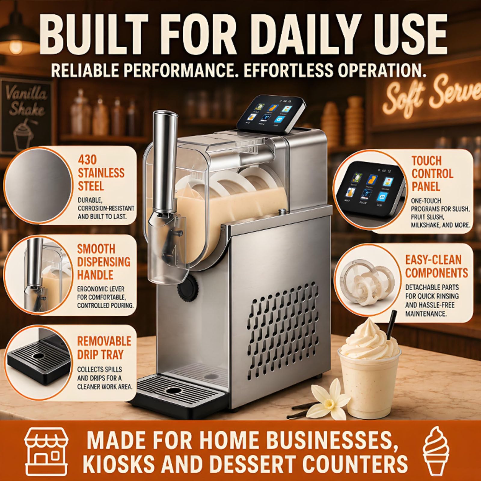 Slushie Maker, macchina per gelato Soft Serve, 2300 ml, 4 preset, autopulente, in acciaio inossidabile, portatile, per uso domestico, camion alimentare e bar