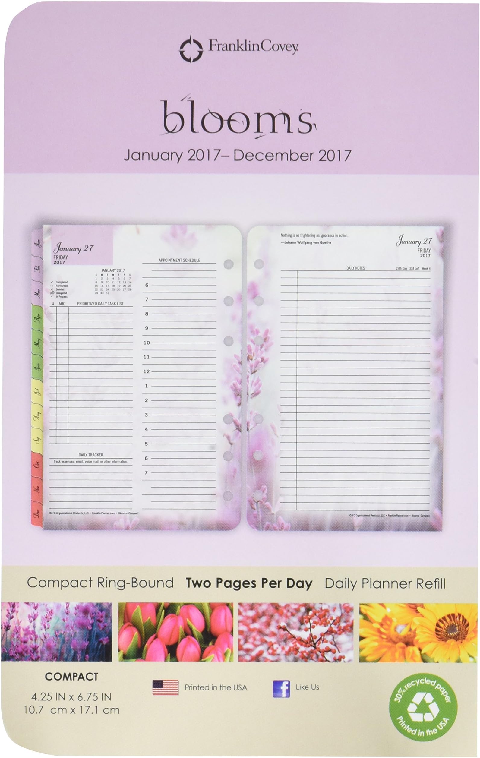 Franklin Covey Blooms Dated Daily Planner Refill, January-December, 4 3/4 x 6 3/4, 2018 (FDP35438)
