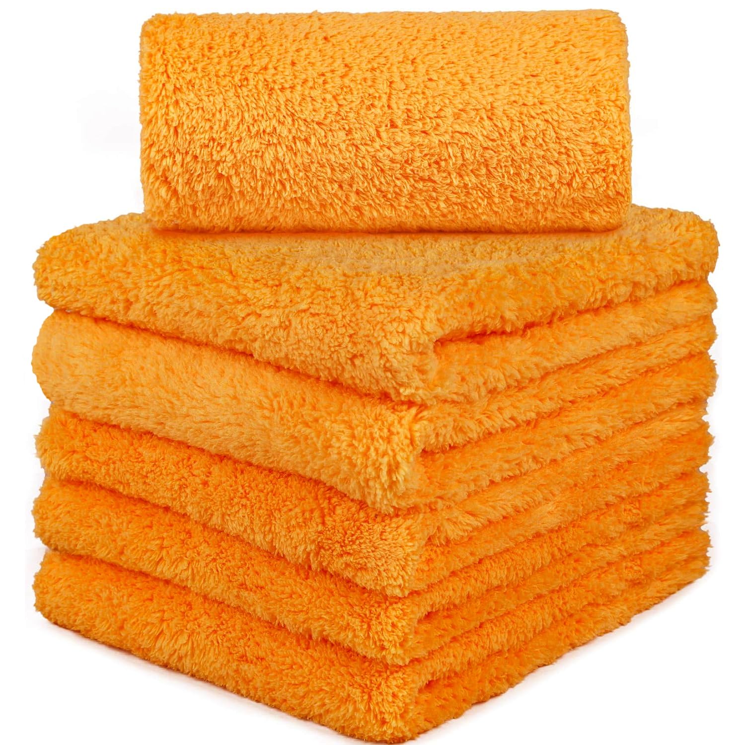 Hidmd Orange Microfibre Edgeless Car Towels Professional Microfiber Cloths For Car Auto Moto Drying Washing Detailing Buffing Polishing Plush Edgeless Cloth 16X16 Inch 6Pack