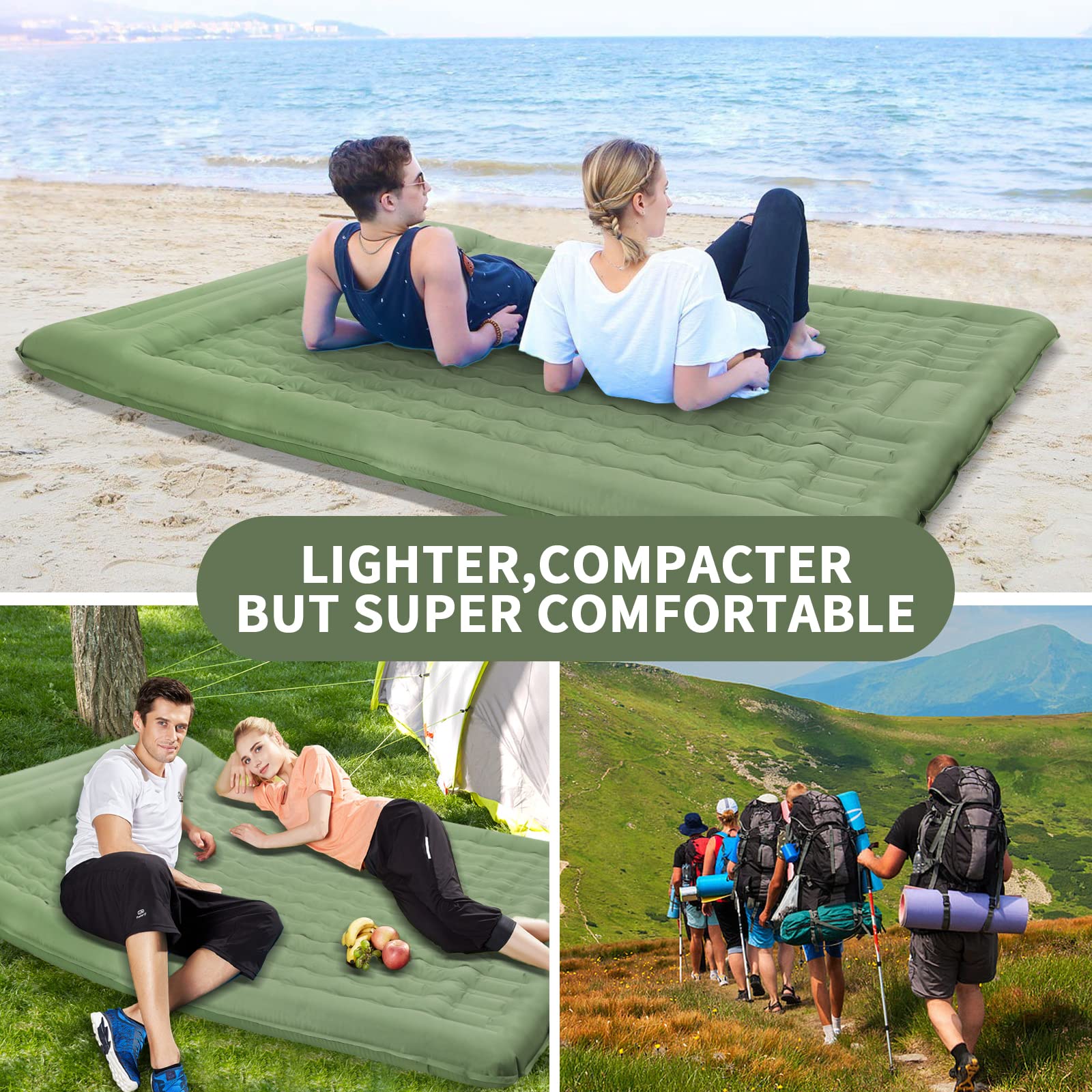 Isomatte Camping 2 Personen Outdoor, 196 x 135 x 12 cm Isomatte Outdoor Isomatten Camping Matratze mit eingebauter Fuß-Pumpe und Kissen für Rucksacktourismus,Wandern,Zelt, Reisen