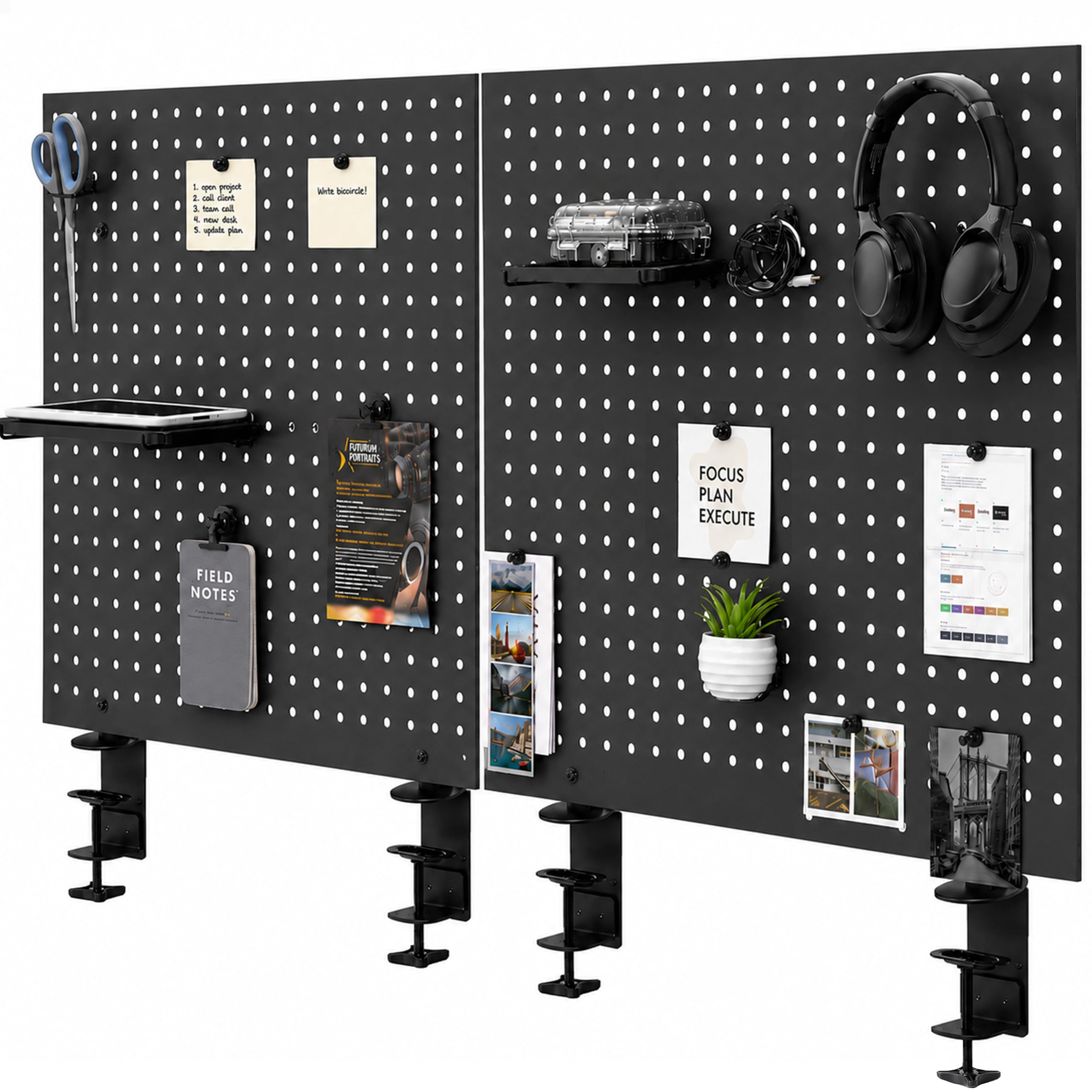 VIVO Black Clamp-on 60 x 24 inch Desk Pegboard, PP-DK30B-2