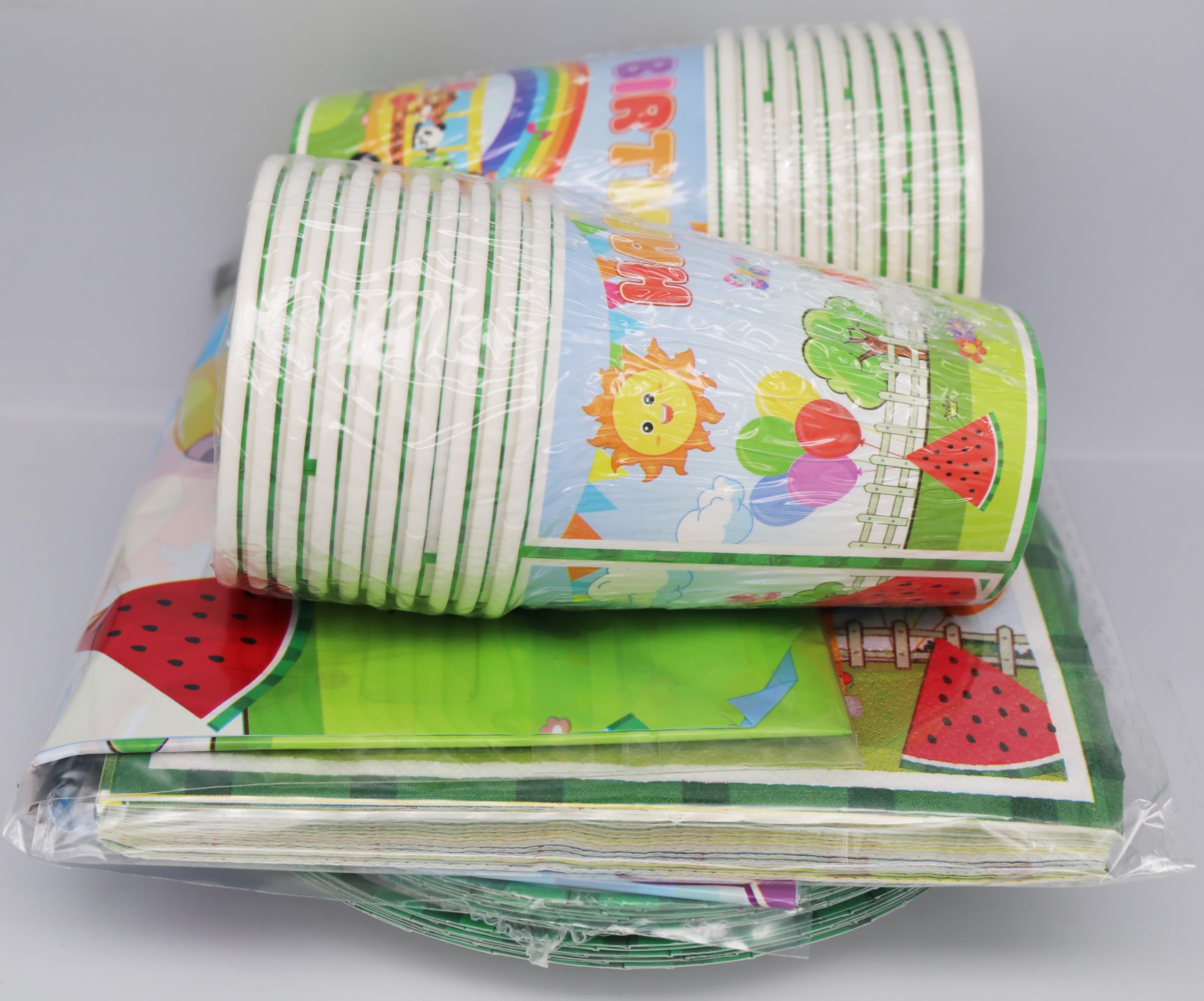 Set di decorazioni per feste di compleanno a tema fattoria verde per bambini, 61 pezzi include piatti di cartone, tazze, tovaglioli e tovaglie per 20 bambini, festa di compleanno a tema fattoria con