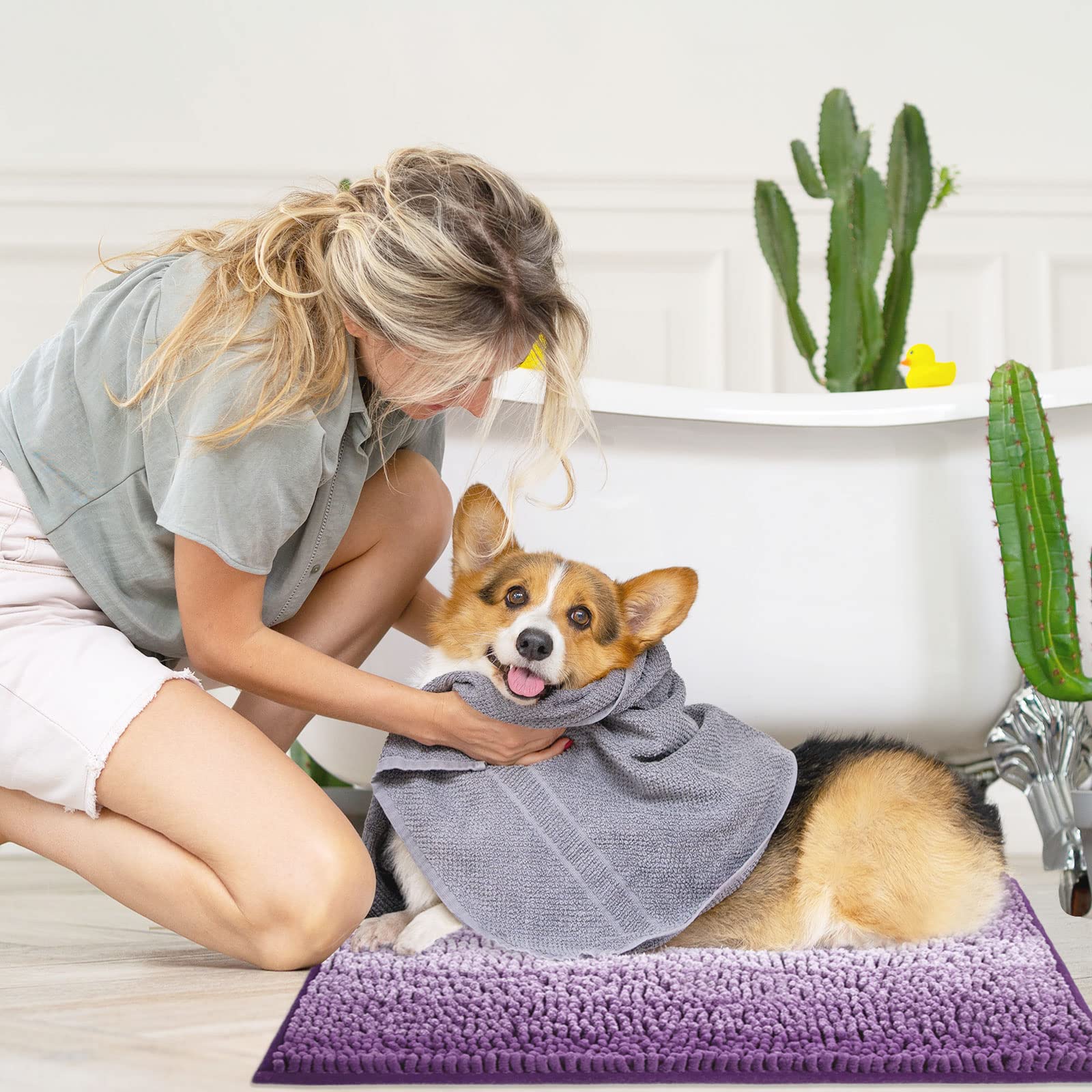 Juego de 2 alfombras de baño moradas, juego de alfombras de baño antideslizantes de felpilla, alfombra absorbente para ducha y baño, tapete de baño de secado rápido, accesorios de decoración 6