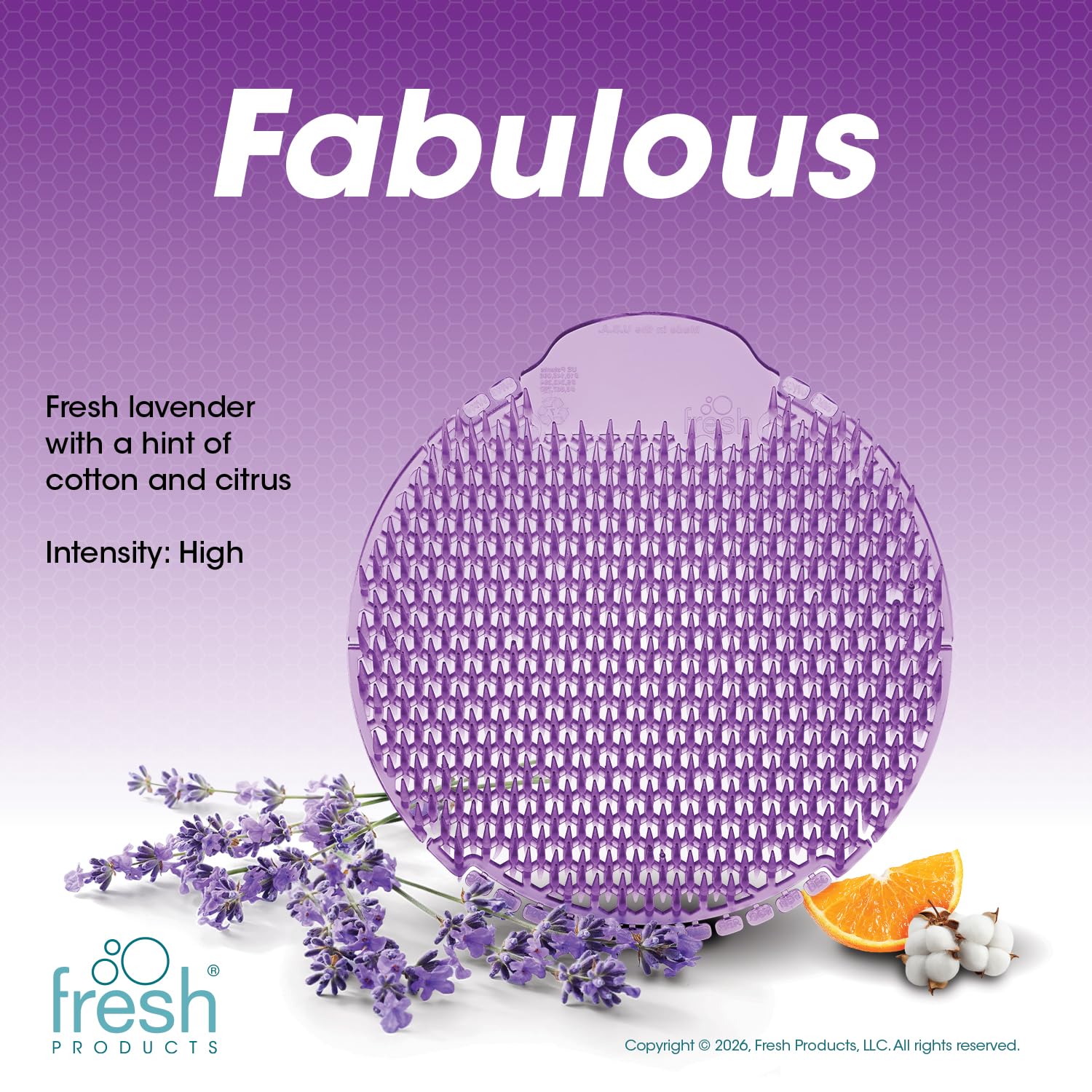 Fresh Products Slant7 Urinal-Sieb, beste Spritzschutz, einfache Installation, langanhaltender Duft, fabelhaft, lila, hergestellt in den USA, hält für 30 Tage, 10 Stück