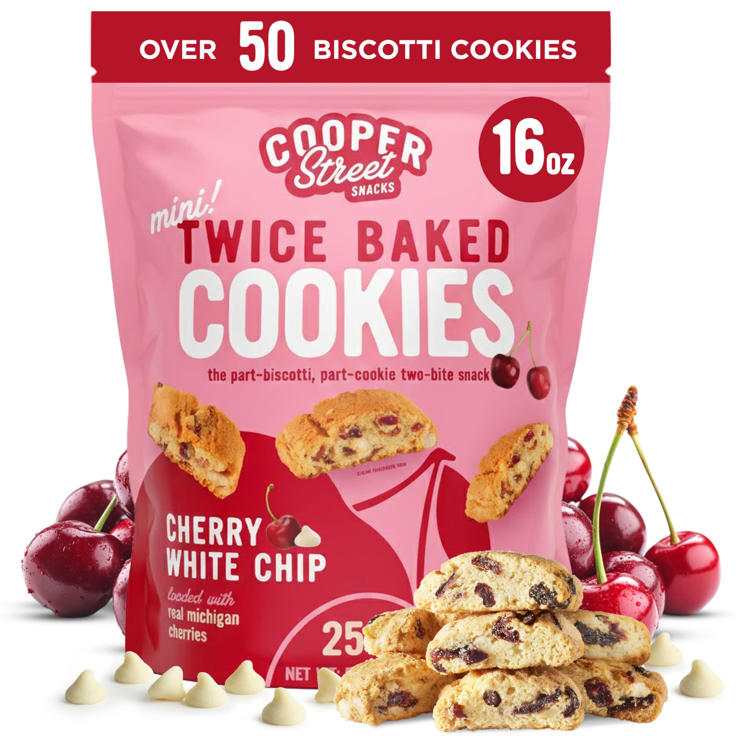 Cooper Street Cherry White Chip Mini Biscotti Cookies, 1 lb