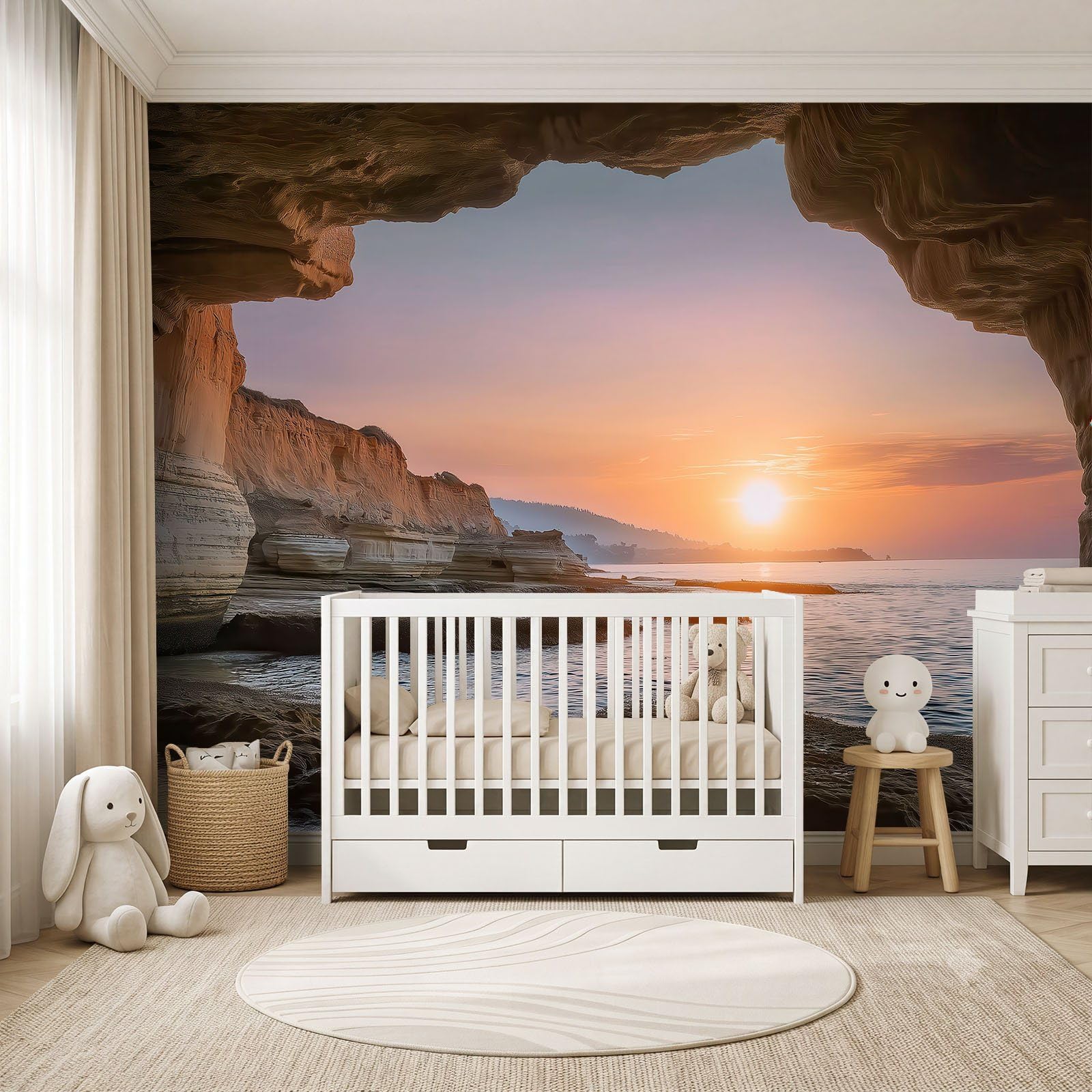 3D Fototapete 200 x 140 cm (B X H) Vlies Tapete Schlafzimmer Wohnzimmer Küstenstil Landschaft Vliestapete Wandtapete Fototapeten Bildtapete Wanddeko Kinderzimmer, Mereshöhle Klippe Sonnenuntergang