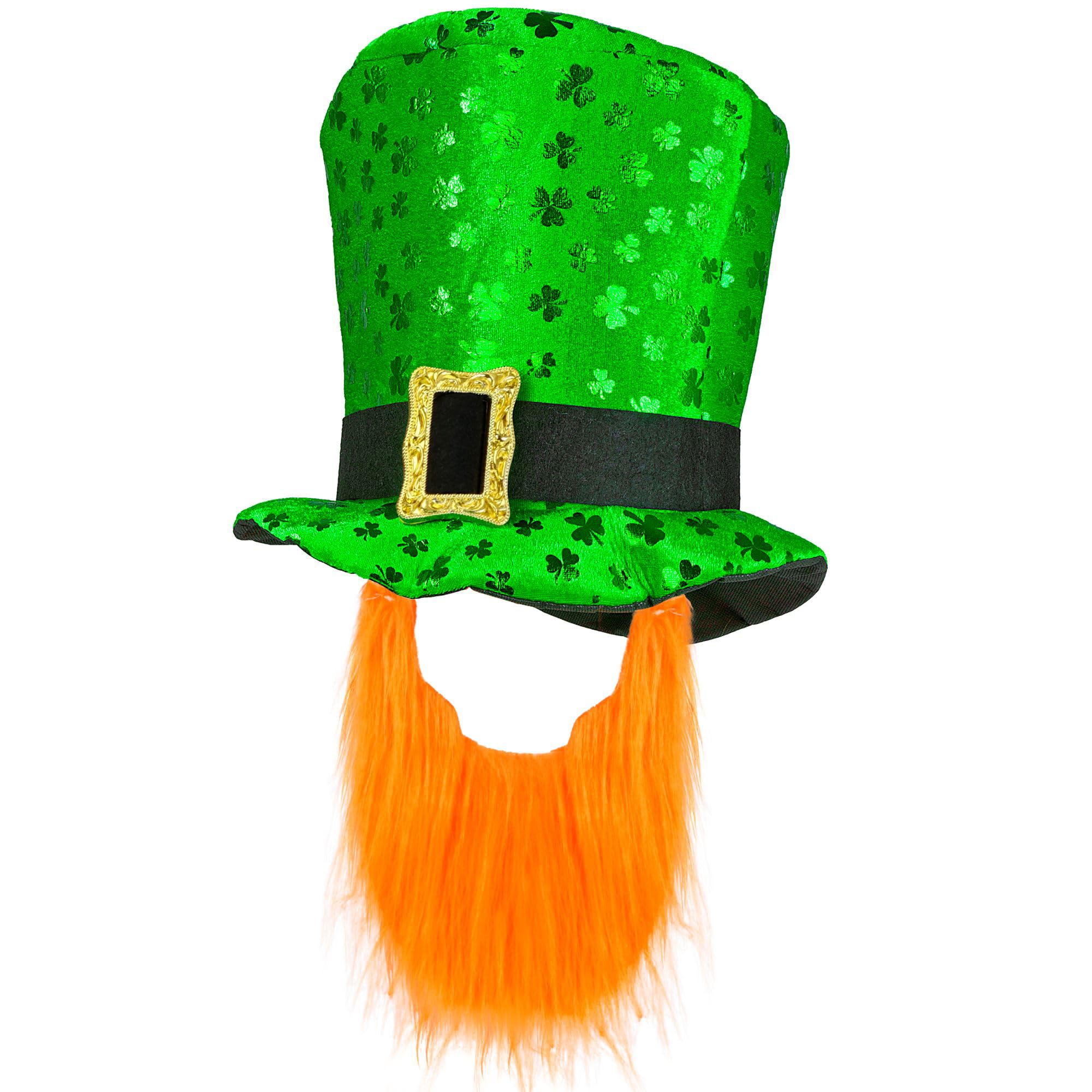 Adult St Patricks Day Top Hat with Beard Irish Fancy Dress