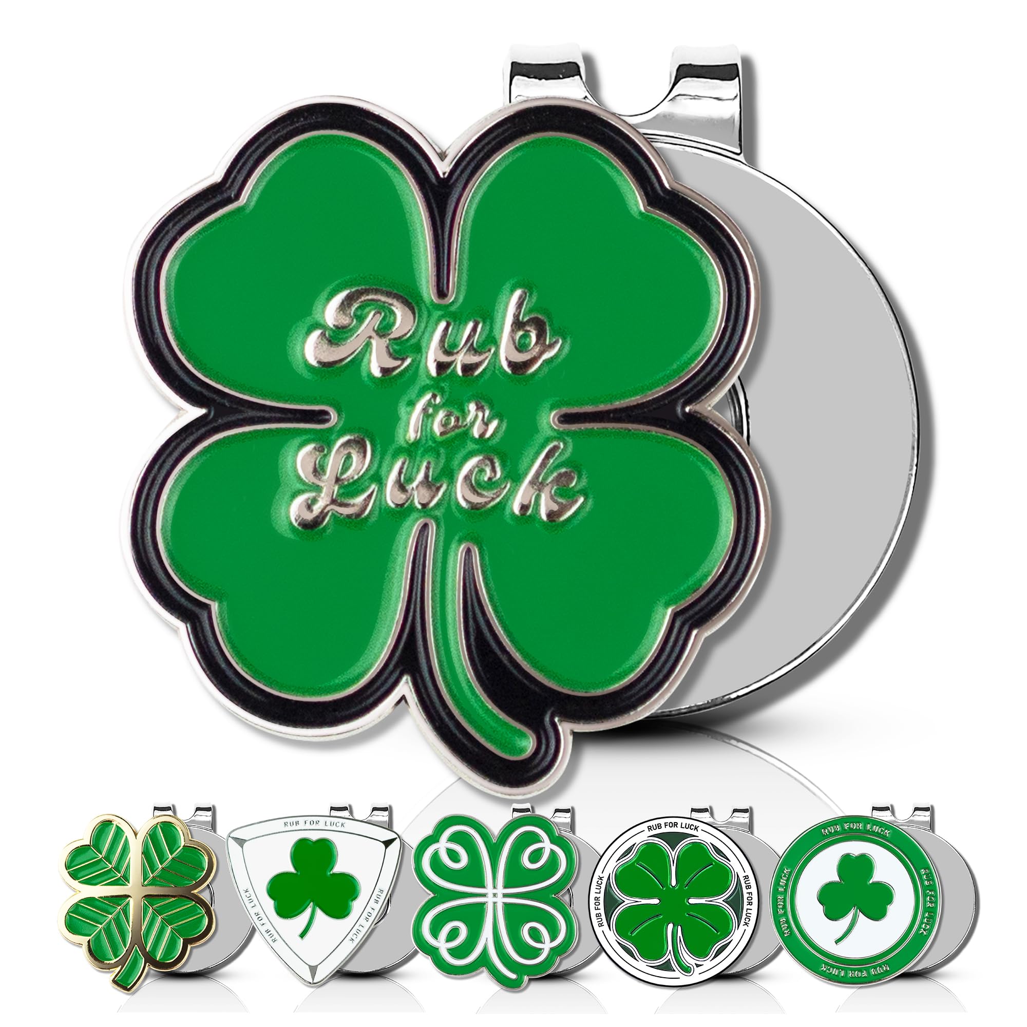 ClubSmith® Lucky Golf Ball Marker with Magnetic Hat Clip, Irish Clover & Shamrock, Premium Alignment Putting Mark, Funny Golf Accessories & Gifts for