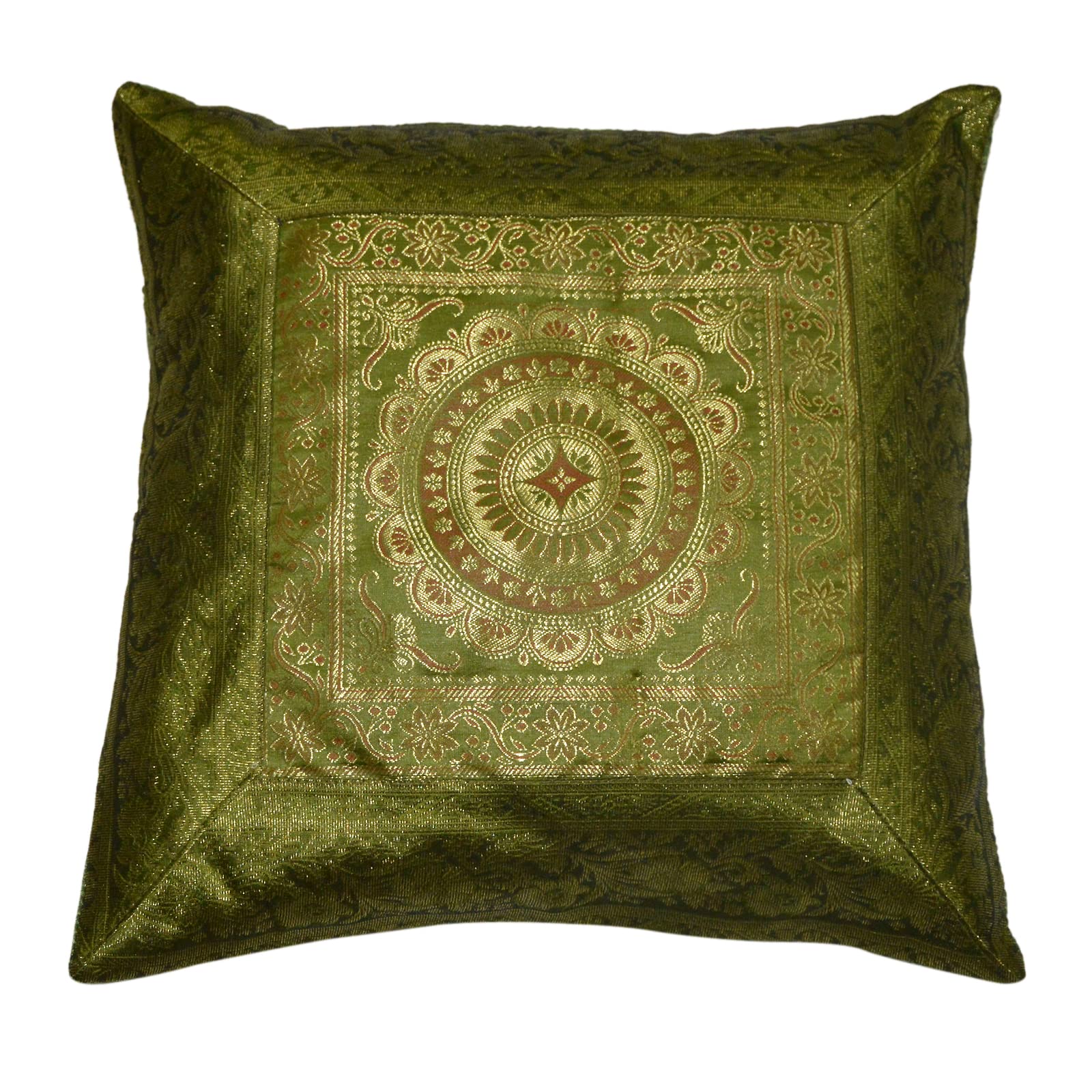 Marusthali Handcrafted Silk Elephant Bohemian Cushion Cover - 16x16 Inch, Patchwork Boho Throw Pillow Cover (Green) - View #8