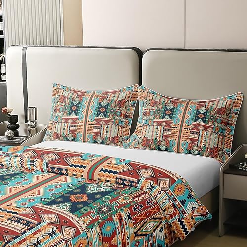 Miniatura 4 de Juego de ropa de cama 100 % algodón del suroeste tamaño King, funda de edredón geométrica bohemia, funda de edredón étnica tribal con flechas
