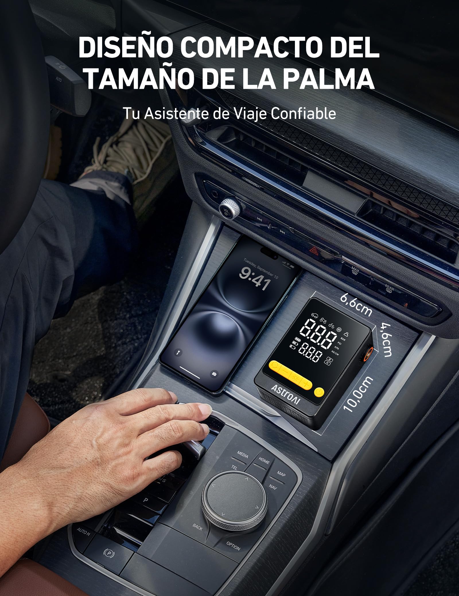 AstroAI Compresor Aire Portátil Coche,150 PSI Inflador Ruedas Coche Inalámbrico, 2 Veces Más Rápido, Pantalla LCD Precisa y Luz LED, Mini Bomba Eléctrica para Neumáticos de Coche, Moto, Bici