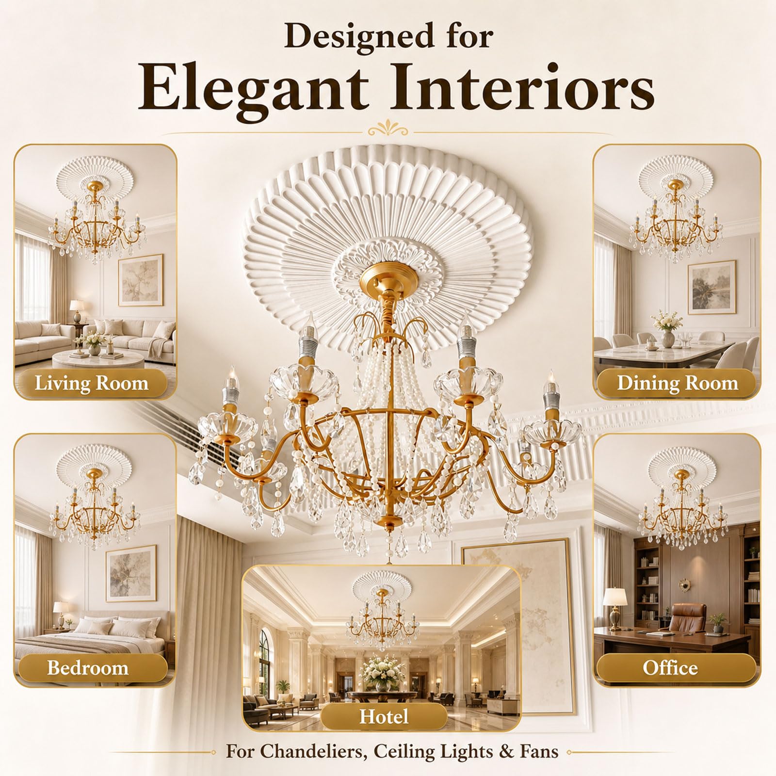 Rosone Decorativo per Soffitto,Piastra Rotonda per Ventilatore A Soffitto,Rosoni in Polistirolo Decorativi,Medaglione per plafoniera,Leggero e Facile da Applicare,per Soffitto e Pareti