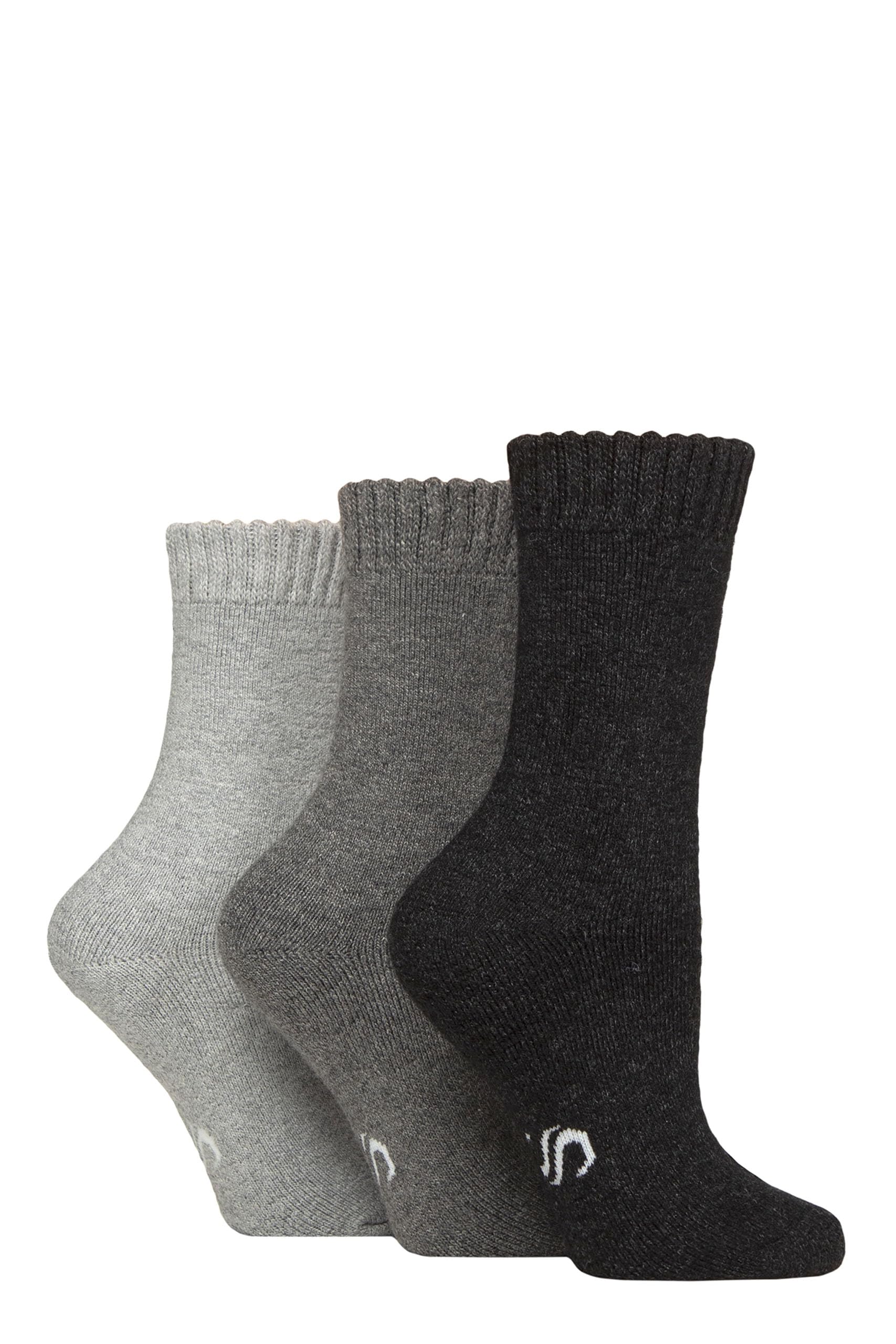 SockShop Women’s Wool Blend Thermal Socks 3 Pack – Warm, Cushioned, Breathable Terry Loop, Reinforced Heel & Toe, Moisture-Wicking, for Walking & Cold Weather, UK 4–8 Black/Charcoal/Grey