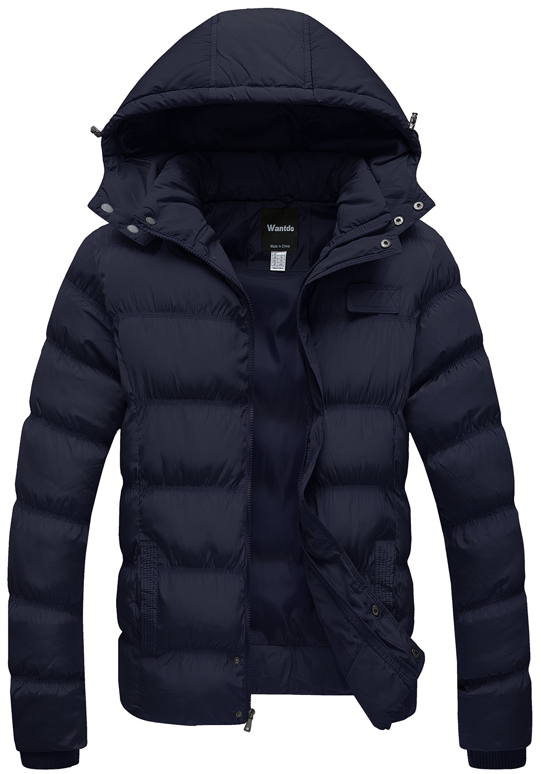 Wantdo Men's Hooded Winter Coat Warm Puffer Jacket Thicken Cotton Coat with Removable Hood