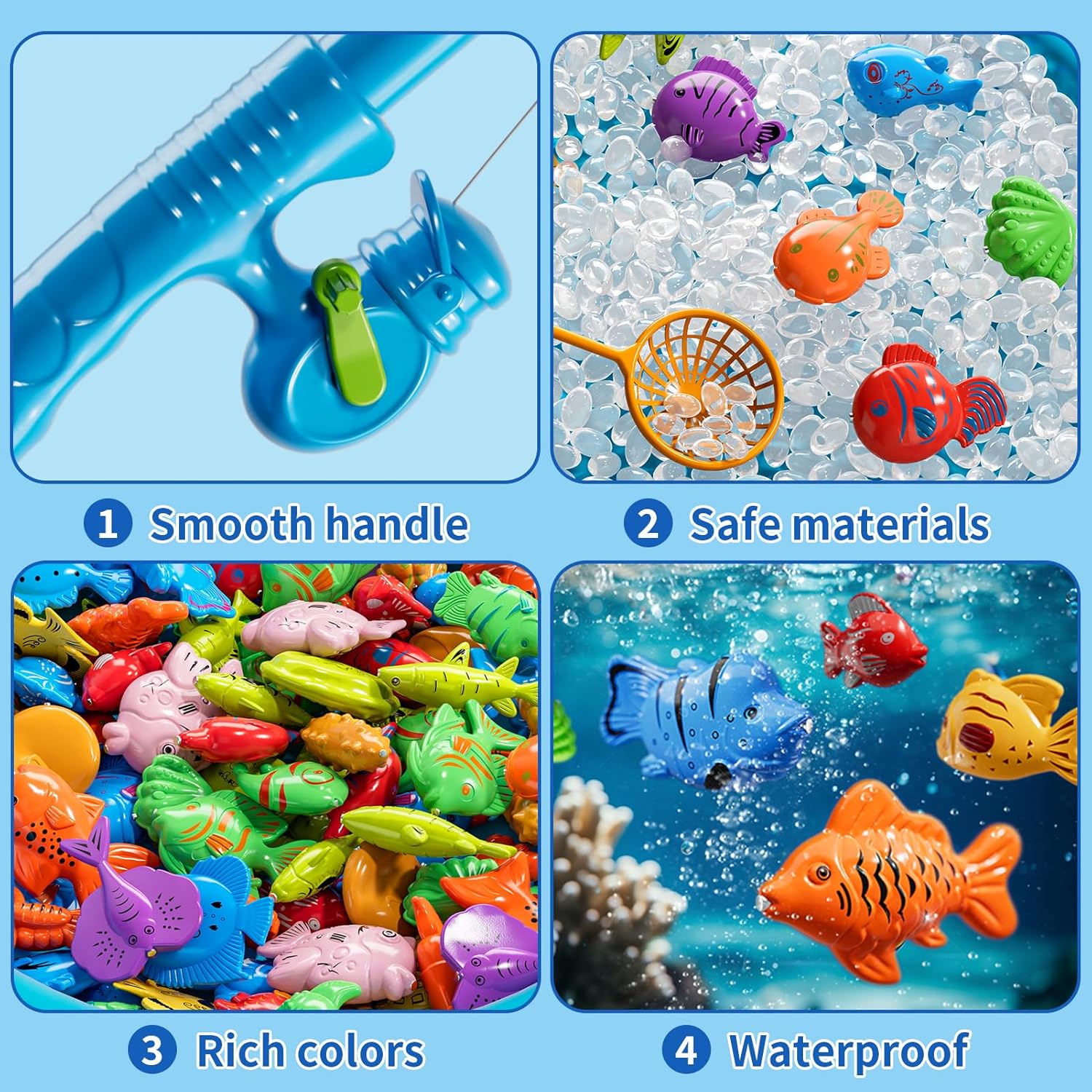 Magnetic Fishing Game Toys for Kids Toddlers 3-5 4-8, Water Table Bathtub Toys with Pole Rod Net & Fish, Water Bath Pool Outdoor Fishing Toys for Kids Toddlers Baby Boys Girls Age 3 4 5 6 7 8 Year Old