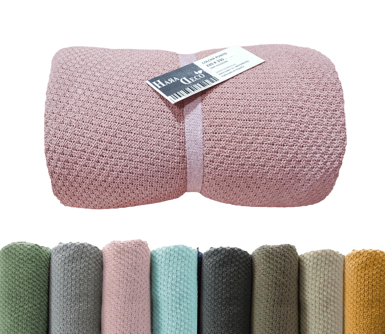 HaraDeco Mantas para Cama Sofá 100% Algodón Tacto Suave, Manta Decorativa para Pie de Cama, Plaid Cubrecama de Punto Fabricado Nacional(Rosa, 170x210cm)