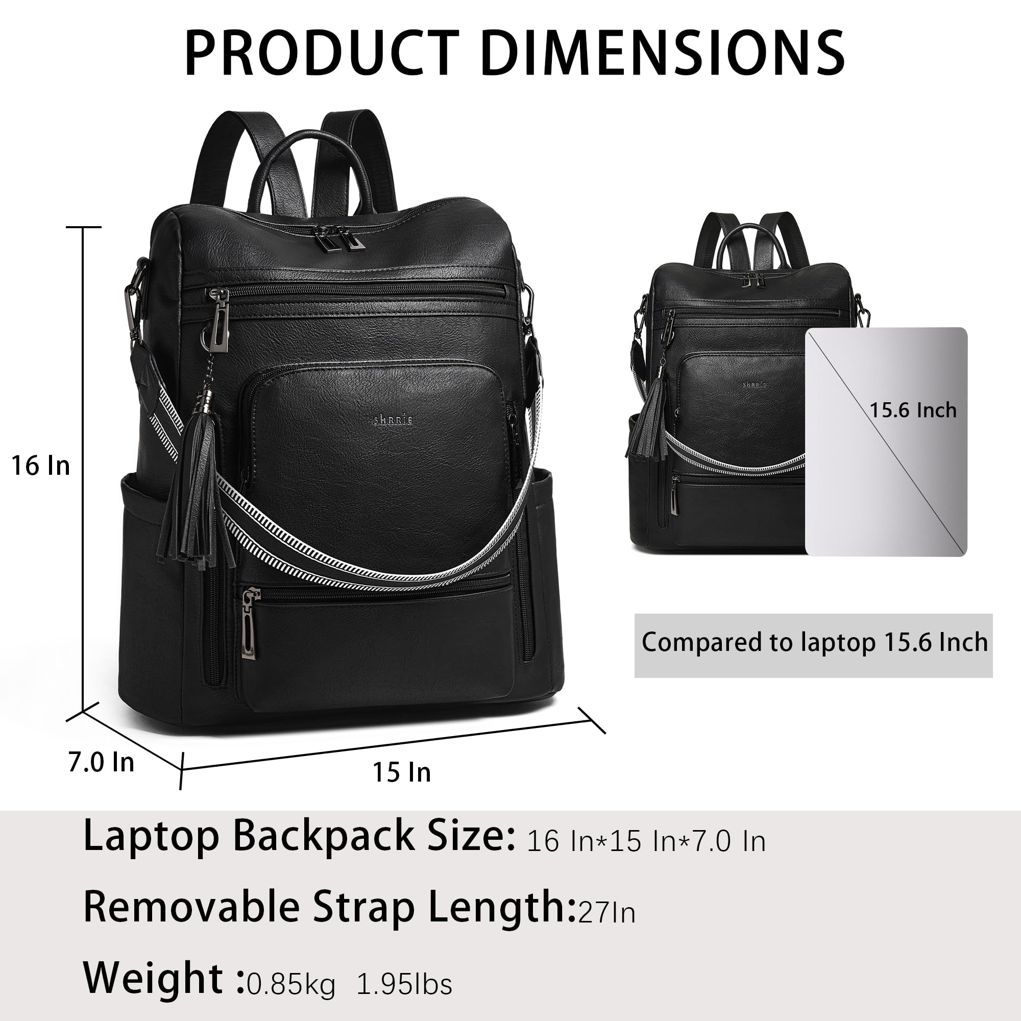 Shrrie Mochila de piel vegana para portátil de 15,6 pulgadas para mujer. Mochila de trabajo, mochila de viaje de moda para viajes, universidad, trabajo