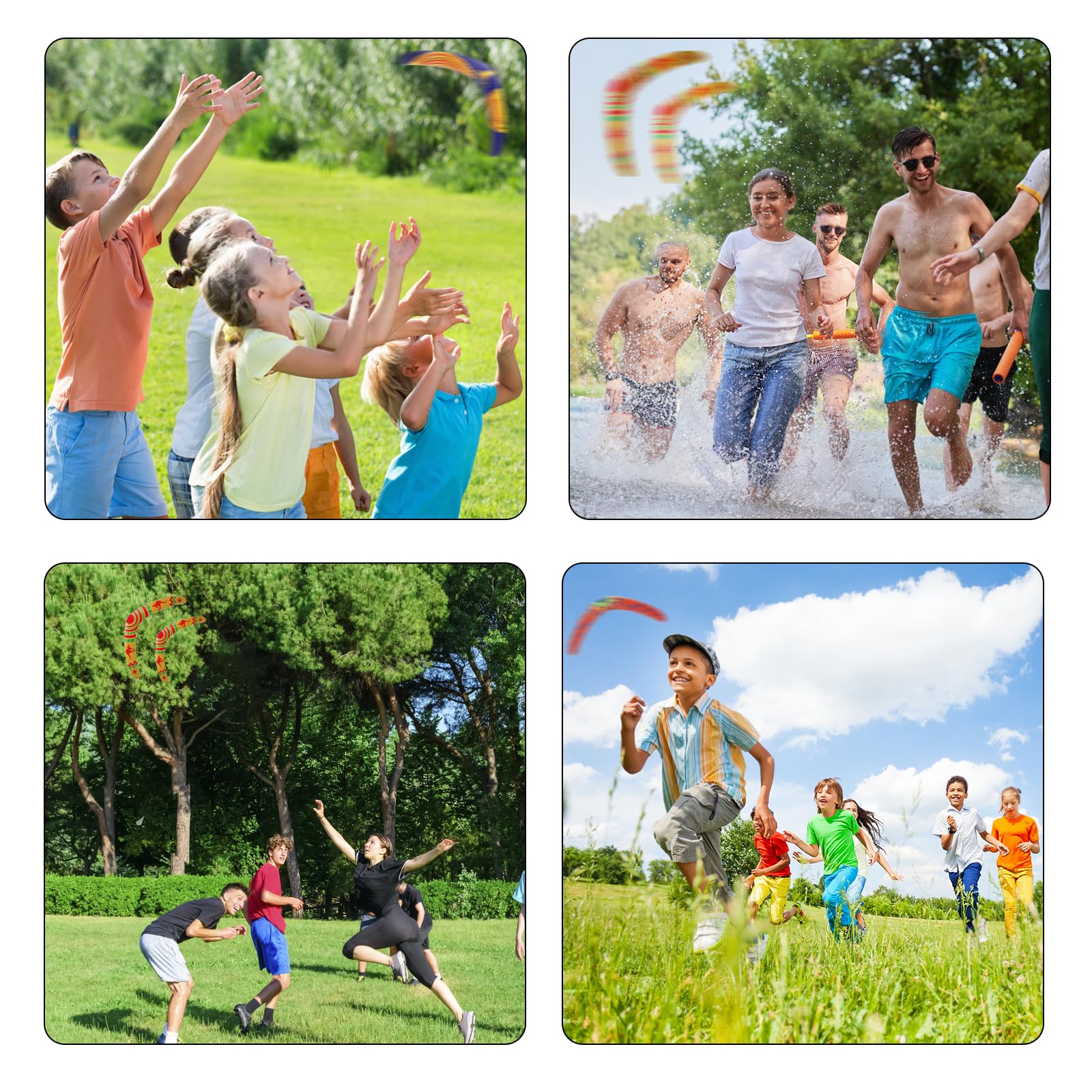 SVNR Boomerang Boomerang pour enfants et adultes - Boomerang de retour en plastique EVA - Jouet à lancer en forme de V pour jeux de plein air et sports de plein air (soleil rouge)