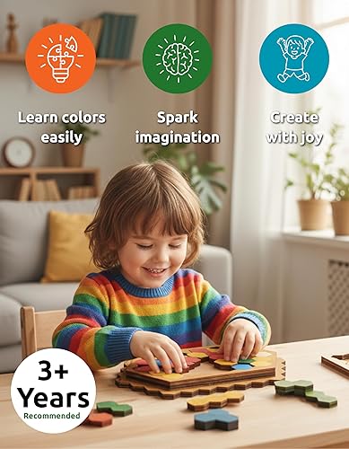 Miniatura 4 de Juego de rompecabezas hexagonal juego de rompecabezas de madera hexagonal para niños y adultos, desafío clásico de rompecabezas hexagonal, juego de