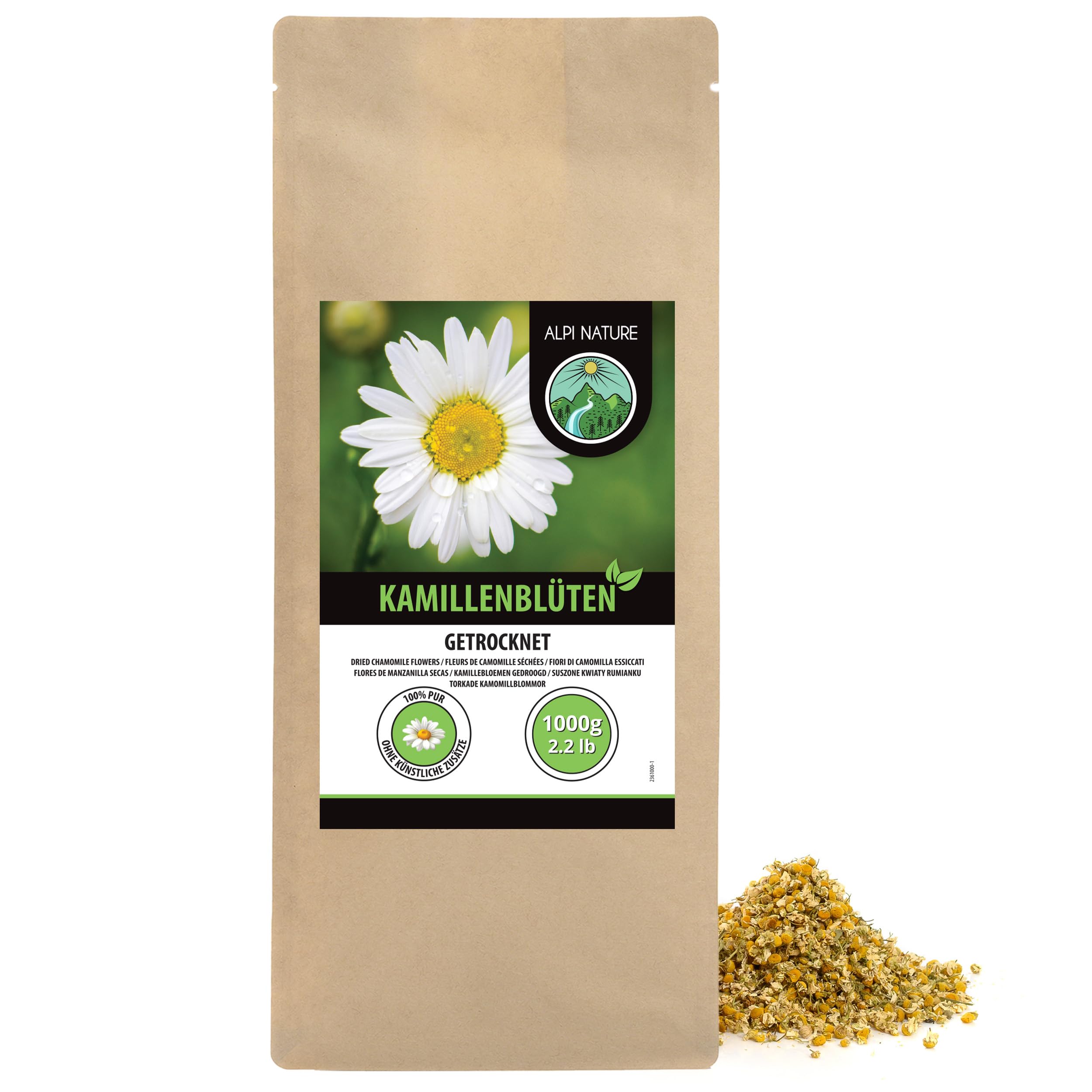 Alpi Nature Camomilla Tisana 1kg, Camomilla Fiori Essiccati di Alta Qualità, Tè Sfuso