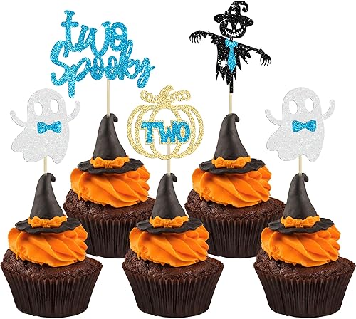Gyufise 24 piezas de Halloween dos decoraciones espeluznantes para cupcakes con purpurina azul, fantasma, calabaza, cupcakes, decoración de pastel Gyufise 24 piezas de Halloween dos decoraciones espeluznantes para cupcakes con purpurina azul, fantasma, calabaza, cupcakes, decoración de pastel