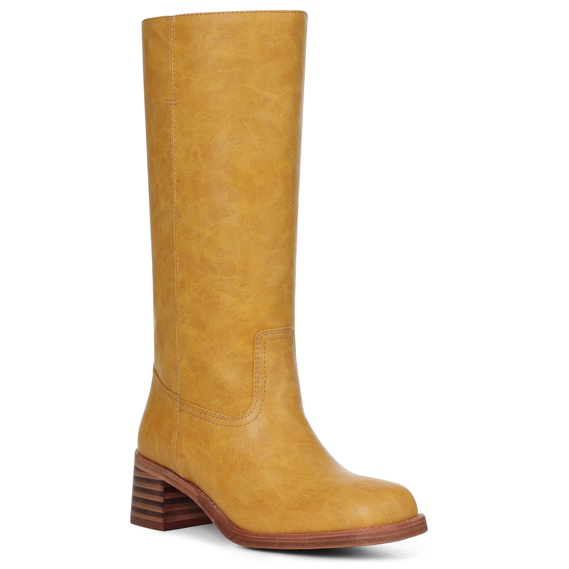 CYNLLIO Knee High Wide Calf Boots for Women Square Toe Chunky Block Heel Boots Casual Long Country Walking